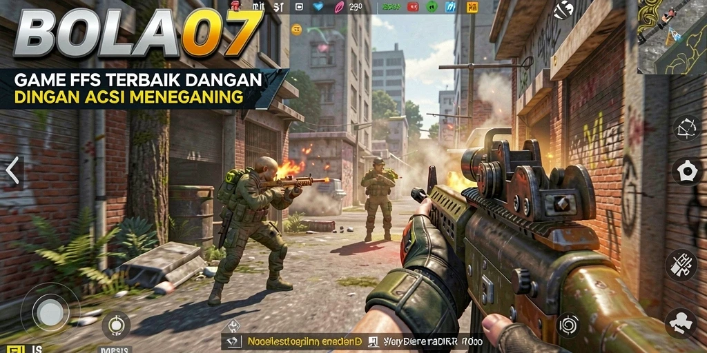 Screenshot gameplay BOLA07 menampilkan aksi tembak-menembak yang seru.