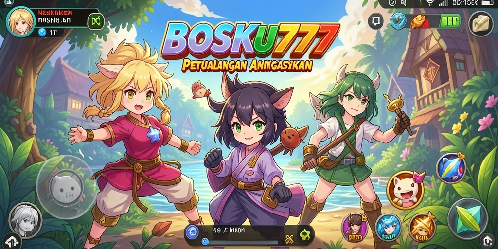 Tampak gameplay seru dan karakter Anime yang menarik di BOSKU777.
