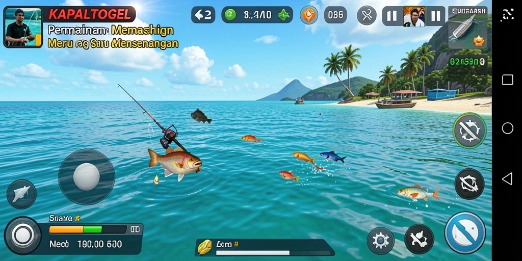 Tampilan gameplay KAPALTOGEL dengan aksi seru memancing.