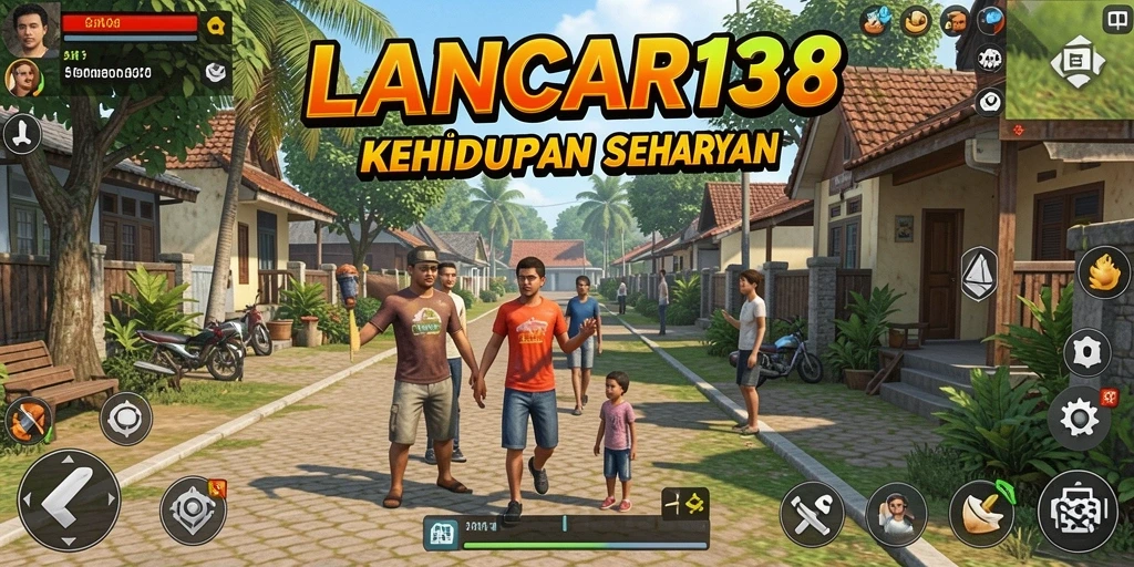 Screenshot gameplay LANCAR138 menampilkan interaksi karakter dalam simulasi kehidupan.