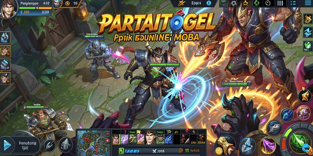 Screenshot PARTAITOGEL menampilkan aksi intens dalam pertempuran tim MOBA.