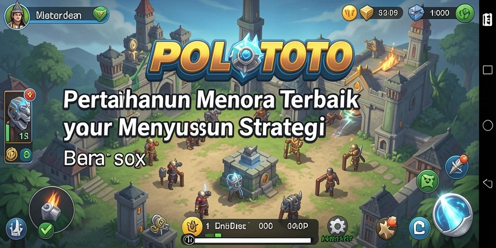 Tangkapan layar gameplay <strong>POLOTOTO</strong> menunjukkan pertahanan menara yang strategis dan serangan musuh.