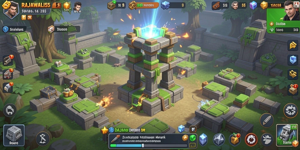 Gameplay seru Tower Defense di RAJAWALI55 dengan menara dan musuh yang beragam.