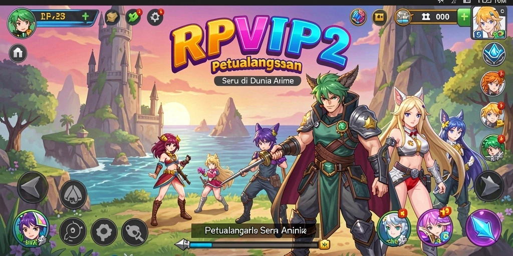 Screenshot gameplay RPVIP2 menampilkan karakter anime dalam aksi.