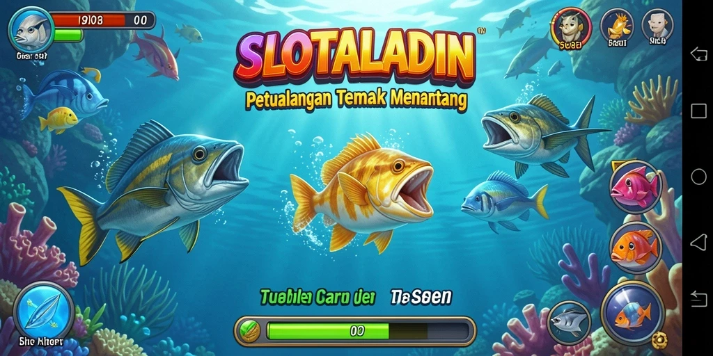 Gameplay SLOTALADIN yang seru saat membidik ikan.