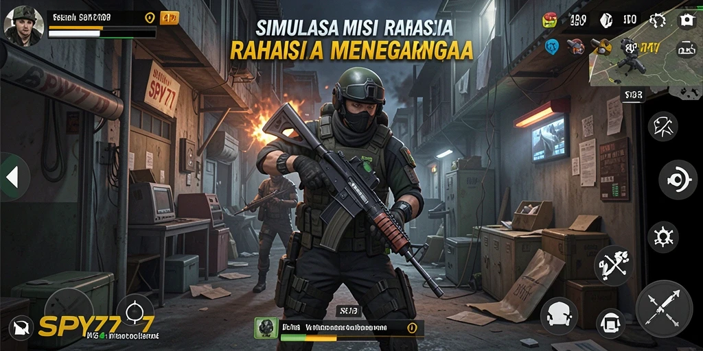 Tampilan gameplay SPY77 dengan aksi spionase yang mendebarkan.
