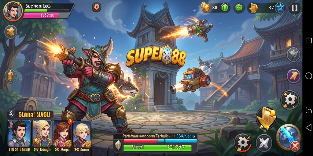 Screenshot utama SUPER88 menampilkan pertarungan strategis Tower Defense yang seru.