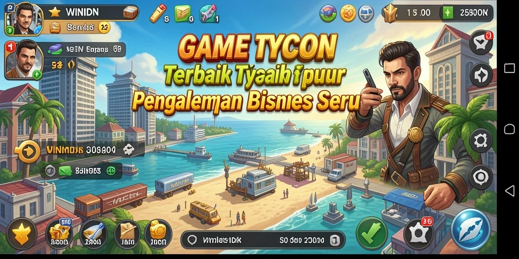 Tampilan gameplay <strong>WINIDN</strong> yang menampilkan manajemen bisnis yang seru.
